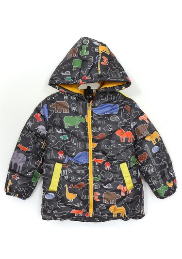 Hayvan Desenli İçi Polarlı Cepli Erkek Çocuk Mont Antrasit