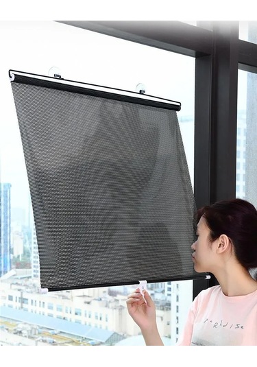 Lemestar Güneş Engelleme Rollu Perde - 58x125 Cm Siyah Dokulu, Yükseklik Ayarlanabilir, Pencere Işık Kontrolü, 3 Emme Çubuğuyla Kurulum