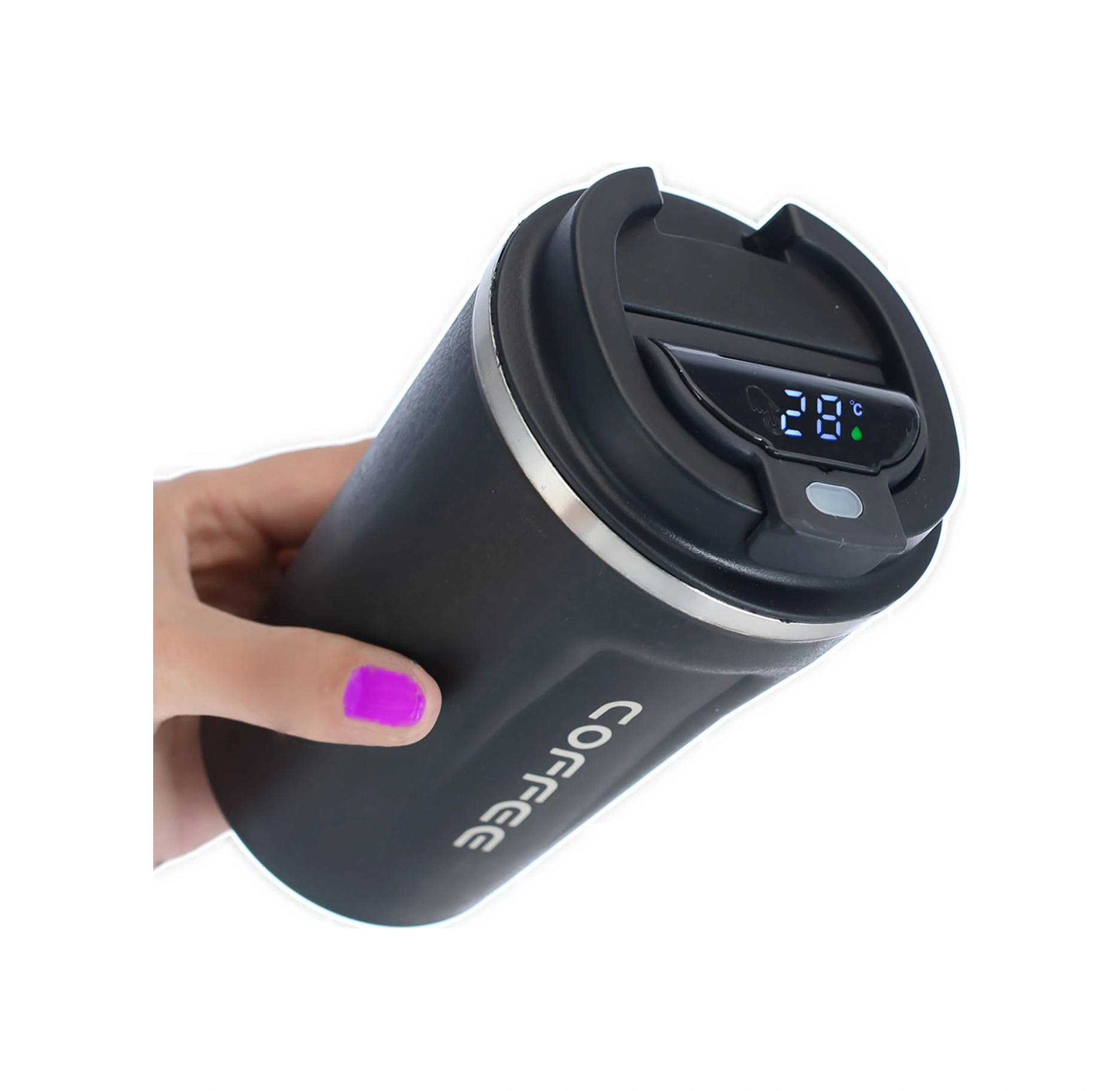 Lemestar 304 Çelik İkili Vakumlu Isı Saklayıcı, Araçta/seyahatte Kullanım, Siyah 380ml Portatif Kahve Fincanı Siyah