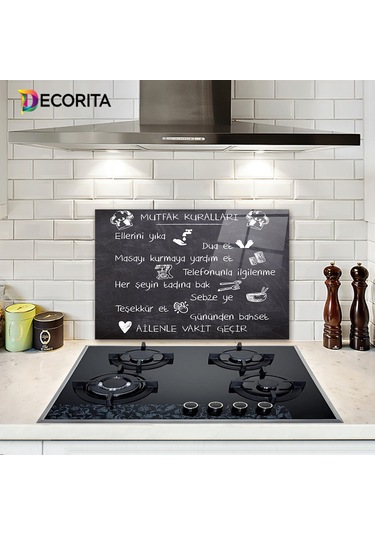 Decorita Mutfak Kuralları - Kara Tahta | Cam Ocak Arkası 40x60cm