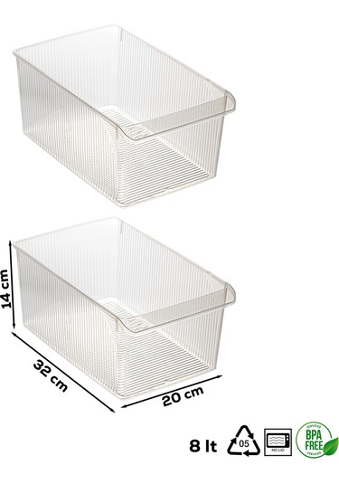 Porsima 3185 2li 8 Litre Dolap İçi Ve Buzdolabı İçi Düzenleyici Banyo Mutfak Organizeri 20x32x7 Cm Şeffaf