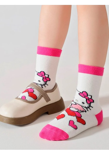Hello Kitty Çocuk Yüksek Konçlu Hello Kitty Çoraplar 5 Çift 468315366 Pembe
