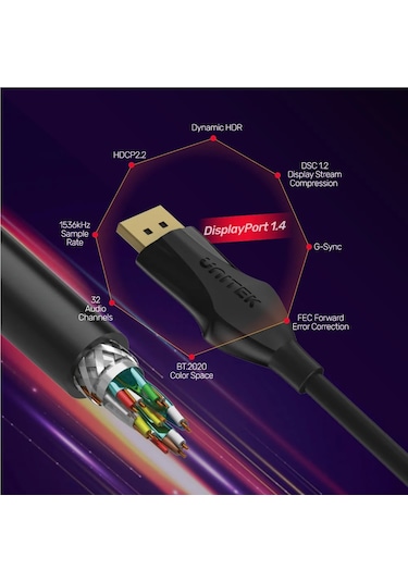 Unıtek Dısplayport 1.4 Kablo 2mt 8k&60hz C1624bk-2m