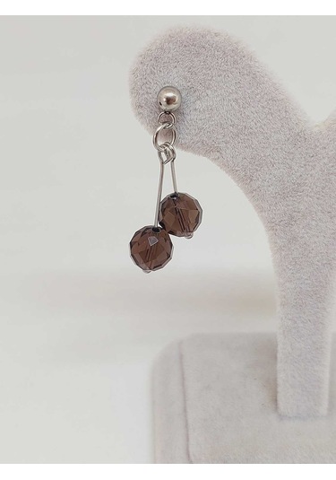 Doğaltaş Silver Çelik Küpe - Dumanlı Kuvars Taşı Kiraz Serisi 55656 Çok Renkli