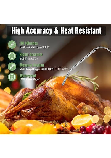 Lemestar Isı Ölçer, 2.6" Renkli Dokunmatik Ekran, Zamanlayıcı, Su Geçirmez Prob, Fırın Ve Mutfak Gıda Sıcaklığı Ölçümü, Beyaz-yeşil Çok Renkli