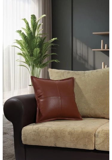 Premium Dekoratif Taba Deri Kırlent Kılıfı/ev Ve Ofis Için Gerçek Deri 45x45cm Kırlent Kılıfı Taba