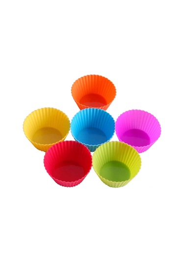 Vkemall 24'lü Tekrarlı Kullanım Silikon Pasta Kalıbı - Cupcake Ve Muffin İçin 6 Renk Her Renk 4 Adet Çok Renkli
