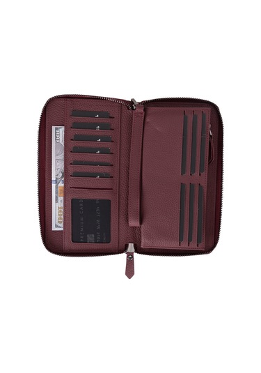 Bloomporter Pebble Bordeaux Hakiki Deri Telefon Bölmeli Cüzdan Bordo