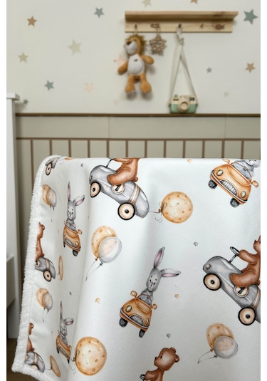 Fluffy Bebek Battaniyesi 80x100 Cm Ayıcık Desen Beyaz