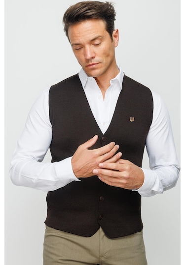 Erkek İnce Triko Düz Yelek K.kahve K.kahve