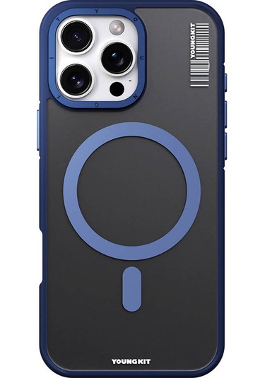 İphone 16 Pro Uyumlu Kılıf Magsafe Şarj Özellikli Youngkit Rock Sand Serisi Kapak Mavi