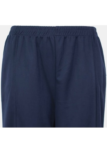 Kadın Beli Lastikli Önü Dikişli Cepli Dar Paça Mevsimlik Pantolon Lacivert