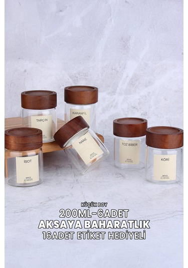 Akasya 6 Adet 200 Ml Cam Baharatlık - Akasya Rengi - Yuvarlak Çok Renkli