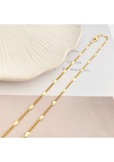 Pullu Kolye Kalpli Ezme Kadın Kolye Kararmaz Xuping 45cm 14 Ayar Gold Gold