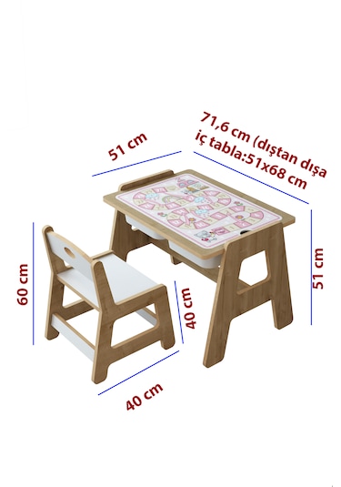 Lesson Montessori Ahşap Aktivite Masa Sandalye Takımı Pembe