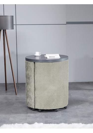 Marvel Tezgahlı Depolama Alanlı Tekerlekli Nubuk Kumaş Puf - Bench3