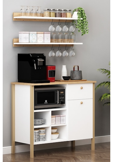 Nora Kahve Köşesi Fırın Dolabı Çekmeceli Takım Çok Amaçlı Sepet-beyaz Sepet-beyaz