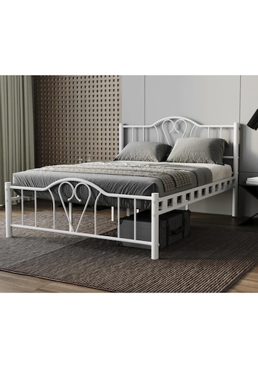 Reyo Orkide Çift Kişilik Ferforje Beyaz Metal Karyola 160x200