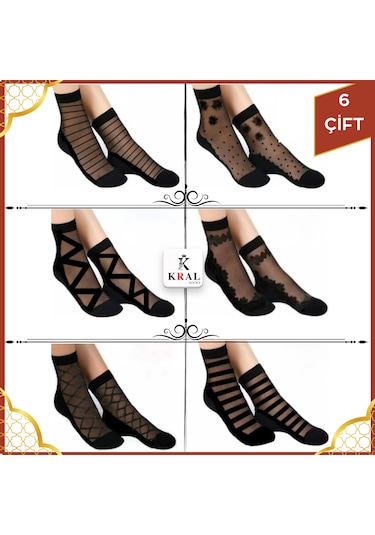 Miss Lana Kadın Desenli Tül Çorap 6'lı Paket Yeni Sezon ASORTİ