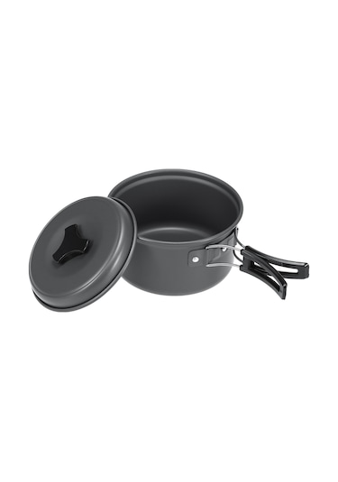 Teltree Kamp, Yürüyüş Ve Piknik İçin 10 Parça Kompakt Alüminyum Tencere Seti - Isıya Dayanıklı, Hafif Ve Kolay Taşınabilir Siyah