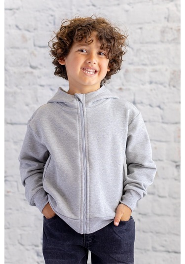 Zeyland Unisex Çocuk Basic Kapüşonlu Ceket - Grimelanj Gri Melanj