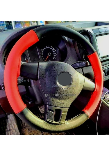 Peugeot Bipper Iki Renkli Kırmızı Siyah Dikmeli Direksiyon Kılıfı