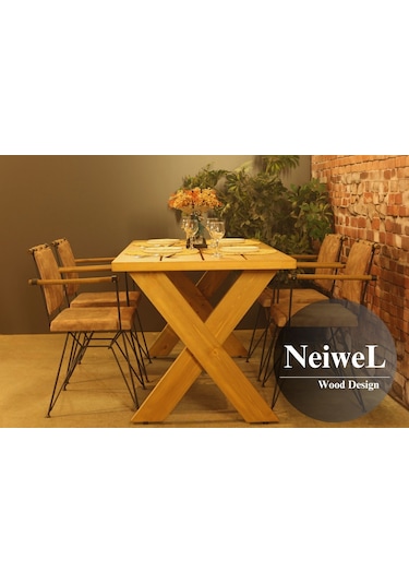 Neiwel Garden Aksa Doğal Ahşap Bahçe Yemek Masası-80-160 Açık Ceviz