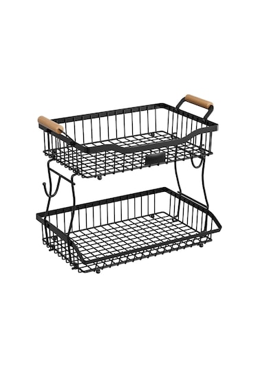 Suntek Otel Tezgah Üstü Mutfak Için 2 Katlı Meyve Sepeti Siyah