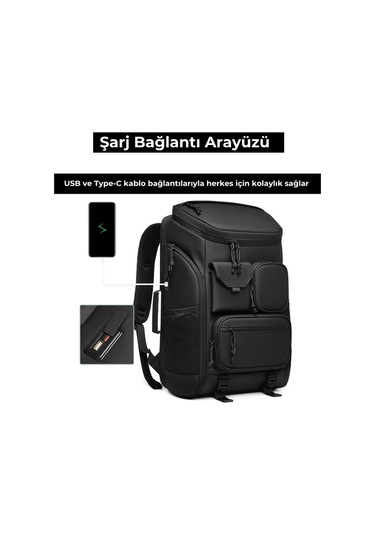 Ayakkabı Bölmeli Su Geçirmez Spor & Seyahat Sırt Çantası 30l 17 Laptop Bölmeli Siyah