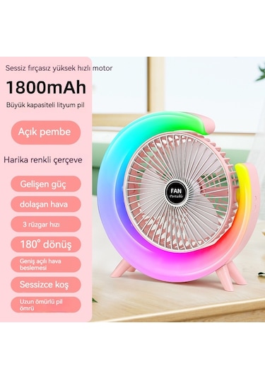Usb Masaüstü Fanı Şarj Edilebilir Döngü Yüksek Rüzgar Fanı 000-açık Pembe