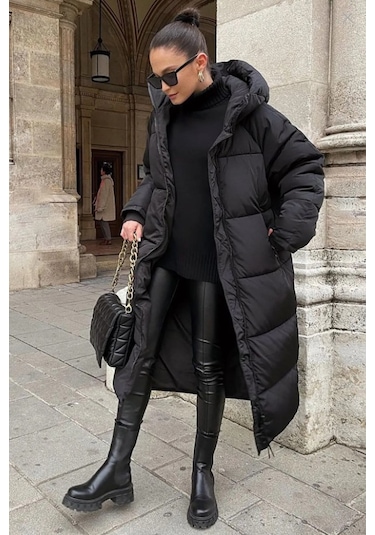 Madmext Mad Girls Koyu Siyah Uzun Şişme Mont Mg1303 Koyu Siyah