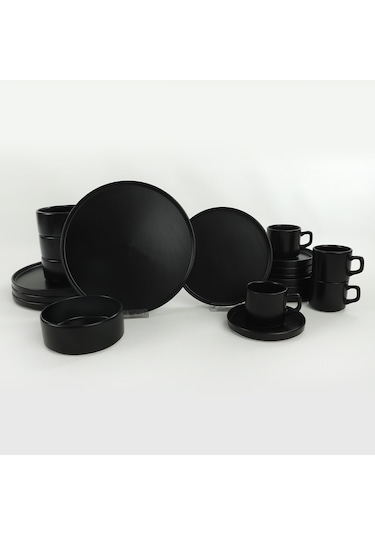 Keramika Mat Siyah Stackable Yemek Takımı 20 Parça 4 Kişilik