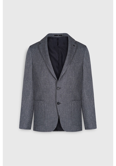 Ac&Co / Altınyıldız Classics Erkek Lacı Slim Fit Dar Kesim Mono Yaka Desenli Torba Cepli Ceket Lacı Lacivert