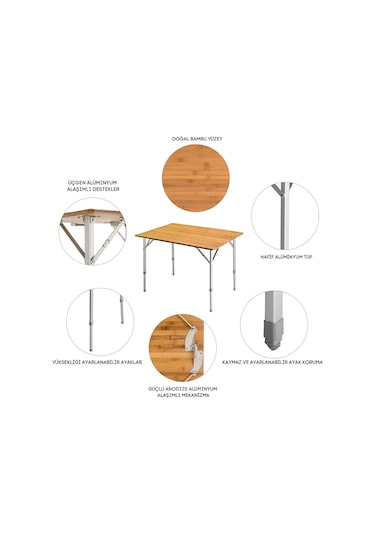 Kingcamp Bamboo Xl 120x70 Bambu Kamp Masası Gri