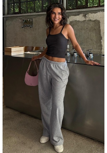 Gri Geniş Paça Basic Kadın Eşofman Altı Mg2553 Gri