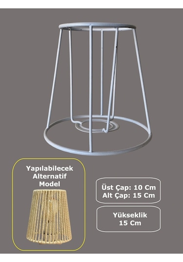 Konik Mini Abajur Teli Ve Aplik Teli, İskeleti Beyaz Statik Boyalı E27 15 Cm Metal