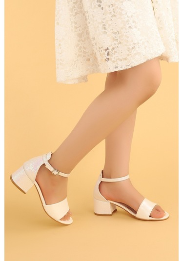 Kiko 769 Kum Cilt Günlük Kız Çocuk 3 Cm Topuk Sandalet Ayakkabı S Sedef