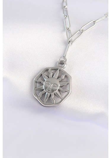 316l Çelik Zincir Gümüş Renk Güneş Kolye Renkli