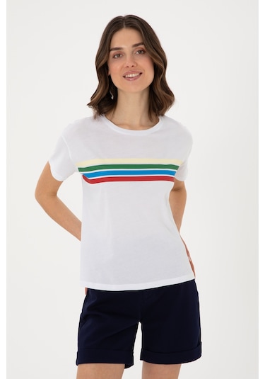 U.S. Polo Assn. Kadın Beyaz Bisiklet Yaka Tişört 50308639-VR013