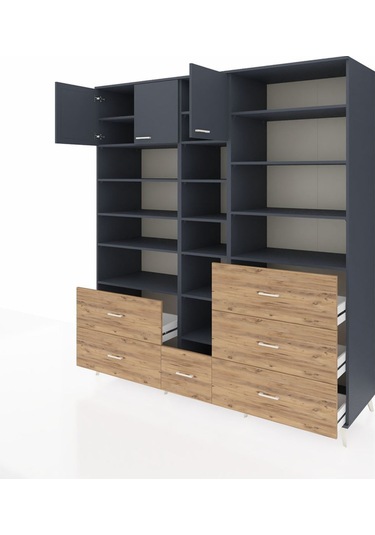 Kronos Dolap 17 Raflı 6 Çekmeceli 3 Kapaklı 220x59x243 Antrasit-antrasit/çam Antrasıt/atlas Çam