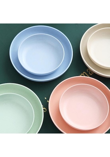 Yeşil Çevre Dostu Yemek Tabağı Düz Renk Yuvarlak Şekil Sofra Takımı 21 Cm