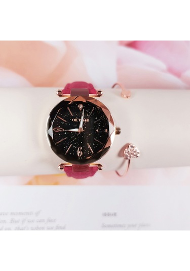 Kadın Saat Seti Bilezik Moda Aydınlık Eller Dişli Hareket Retro Kuvars Kol Saati Kırmızı Diğer