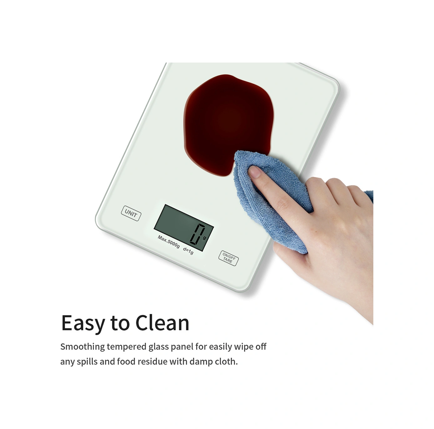 Lemestar Beyaz Mutfak Dijital Terazi 5kg/1g, Cam Platform, Hassas Sensor, Ölçü Birimi Dönüştürme, Yük Fazlalığı Göstergesi Pil Dahil Değil Çok Renkli