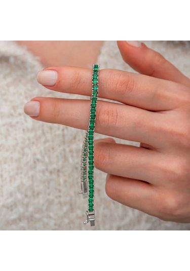 Artsmagazinmücevher Gümüş Yeşil Zirkon Taşlı Su Yolu Kadın Bileklik