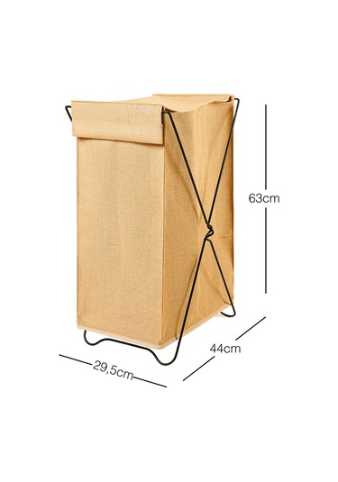 Ocean Home Textile Katlanabilir Bölmeli Siyah Metal Destekli Naturel Jüt Çamaşır Sepeti 44 x 29.5 x 63 cm
