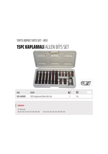 Rico 005-kk0001 15 Parça Kaplamalı Hex Alyan Bits Seti Takımı