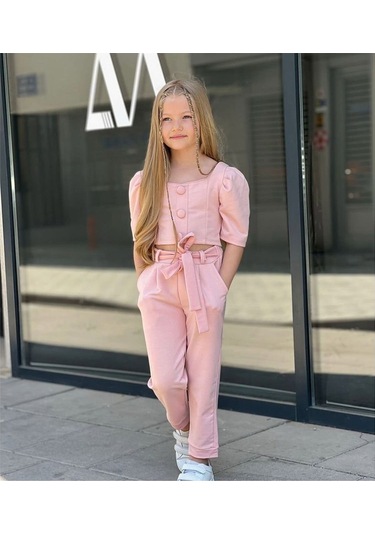 Şık Kız Çocuk Alt Üst Takım Gri