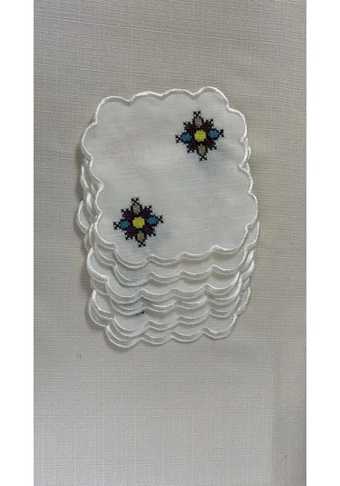 Nivemeshome Kanaviçe Nakışlı Kare 6 Adet Keten Kokteyl Peçetesi Kahve Yanı Sunumluk Çok Renkli