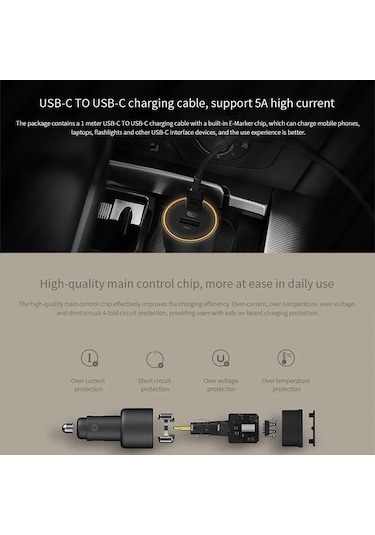 Xiaomi Mi CC07ZM 100W Hızlı Çift Bağlantı Noktalı Usb-A Usb-C Araç Şarj Cihazı