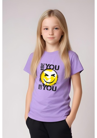 Be You Emoji Baskılı Kız Çocuk Tişört Ve Eşofman Alt-üst Takım Lila